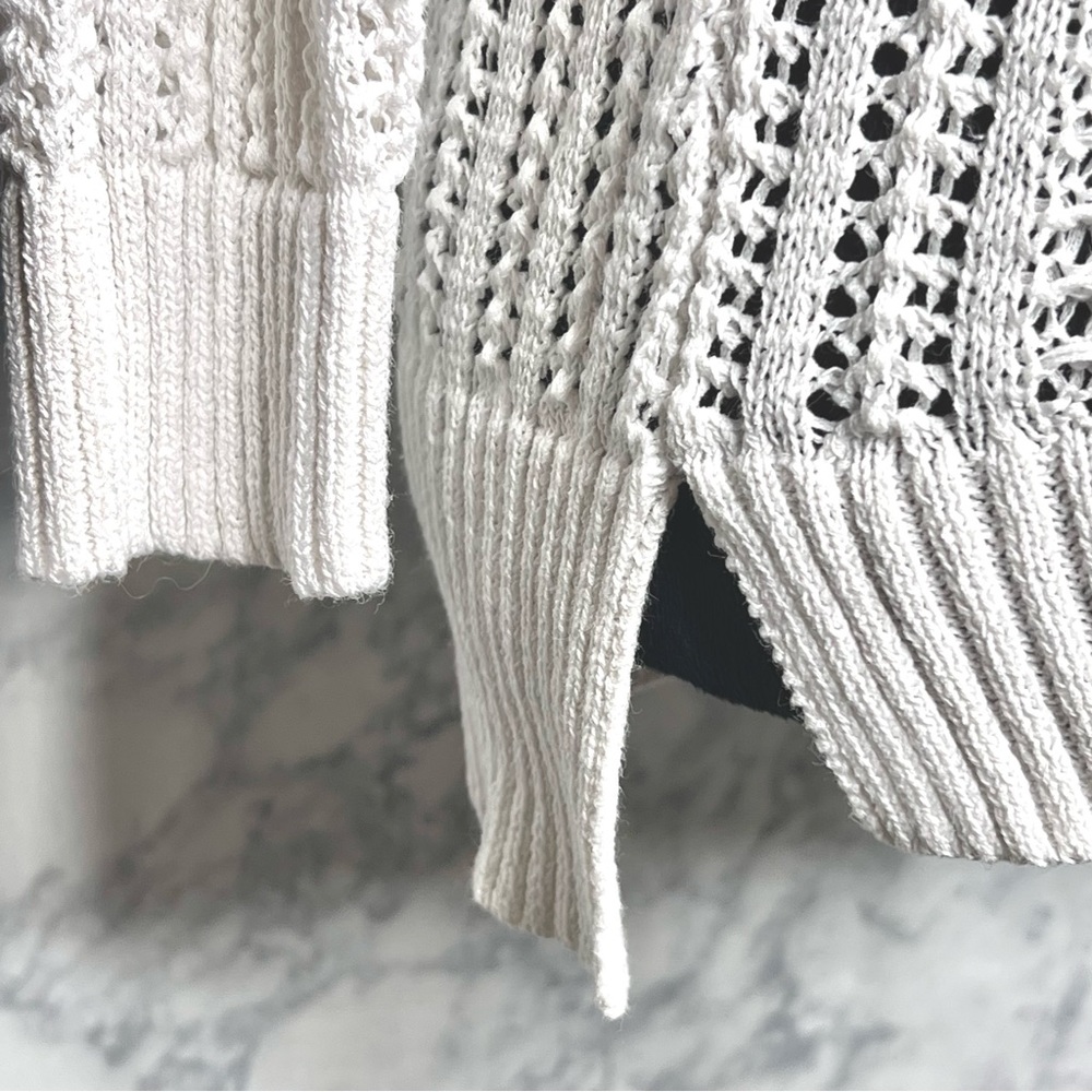 WHBM White LINEN Blend Open Knit Sweater Women’s Small V-Neck - Picture 6 of 10